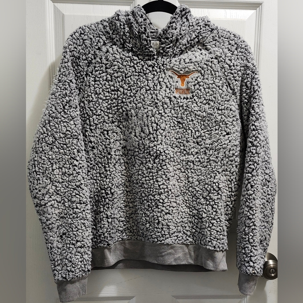 Pink VS w/ 5th & Ocean Texas Longhorns grey Sherpa teddy pullover hoodie women'…